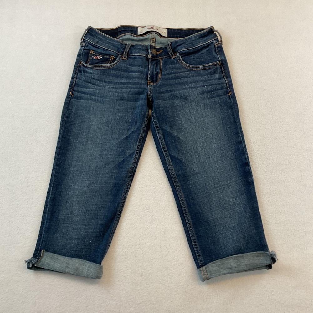Hollister Jeans Capris Womens 3 W 26 Blue Denim Low Rise Roll Hem